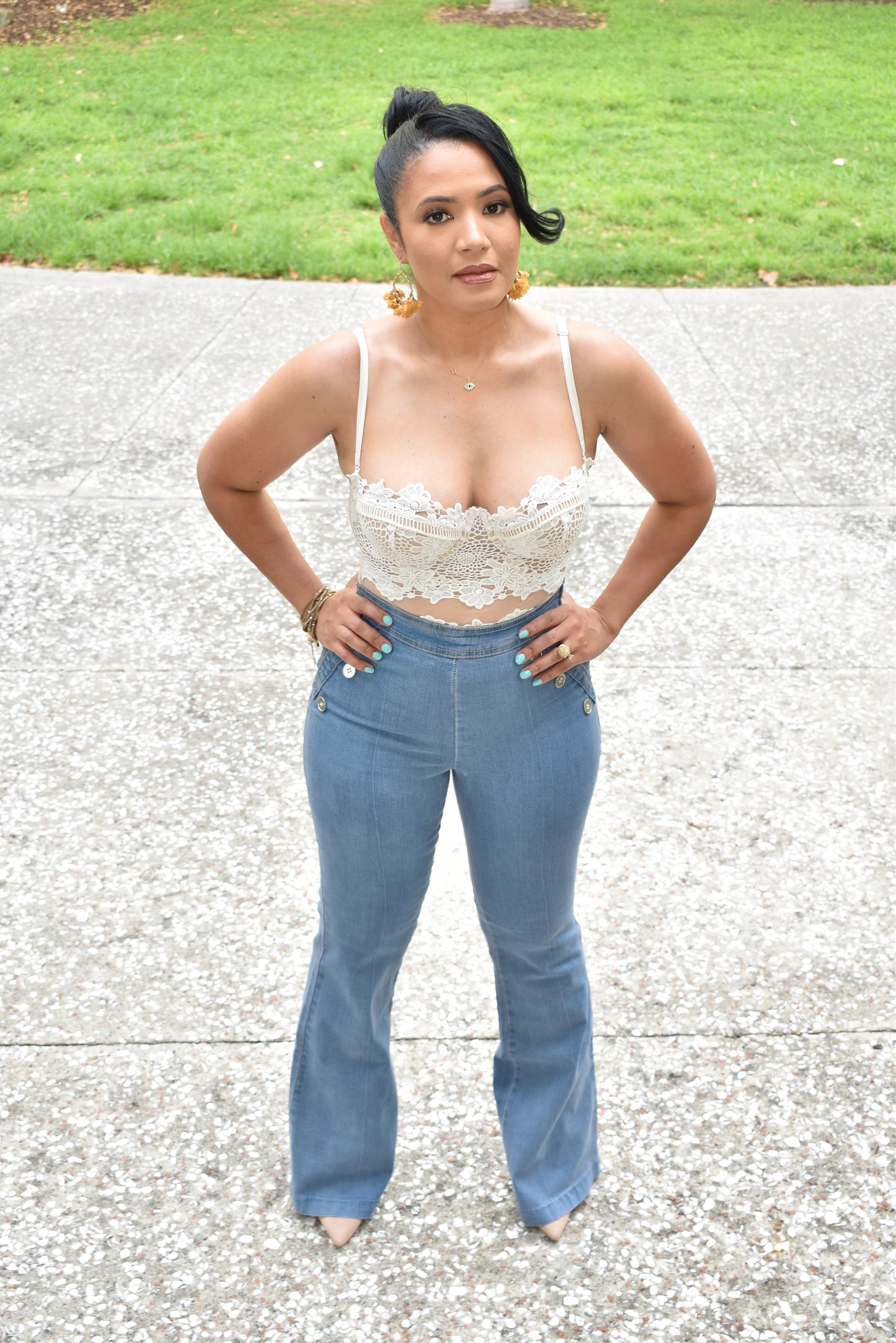 Light Indigo Palazzo Mid Rise Jean