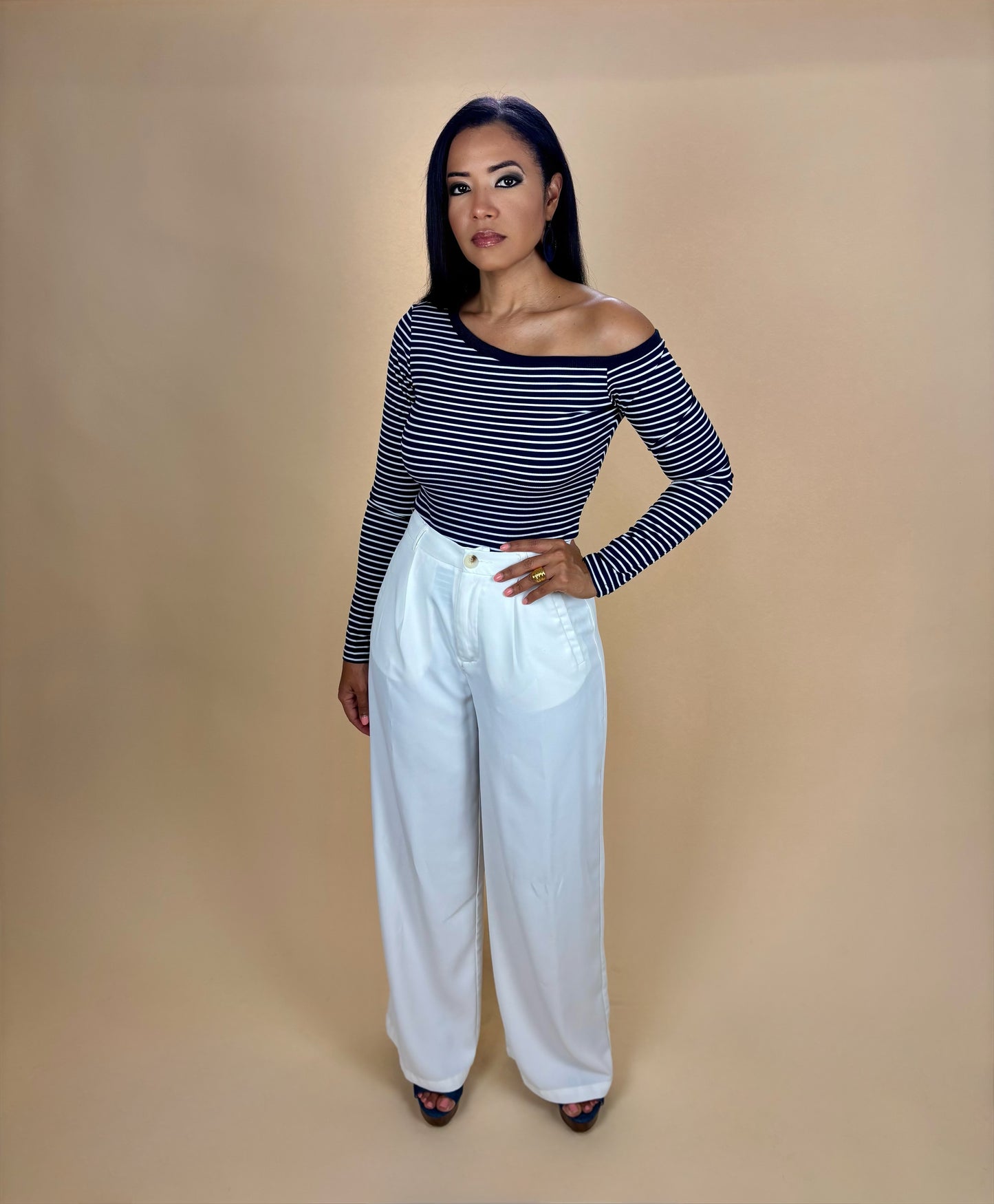 Marcela One Shoulder Off Striped Top