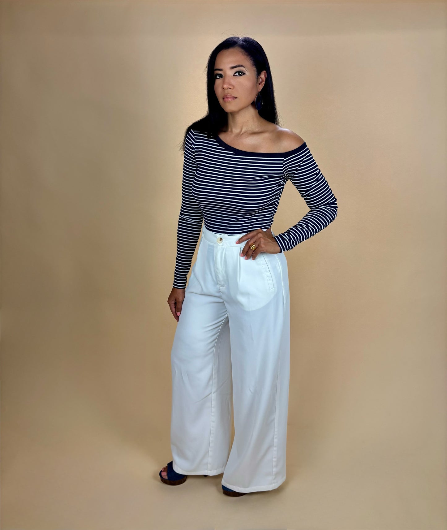 Marcela One Shoulder Off Striped Top