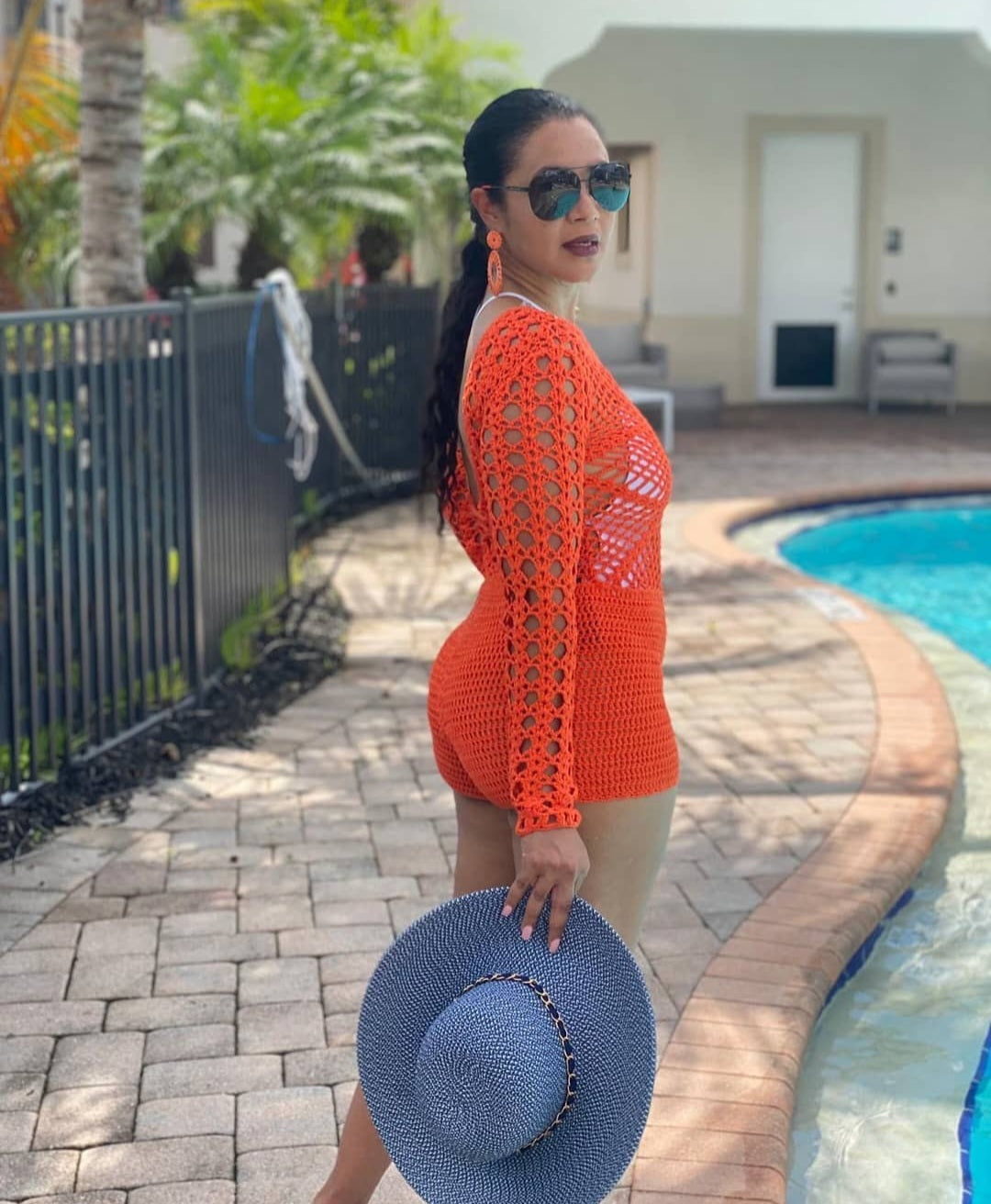 Tangerine crochet cover up romper