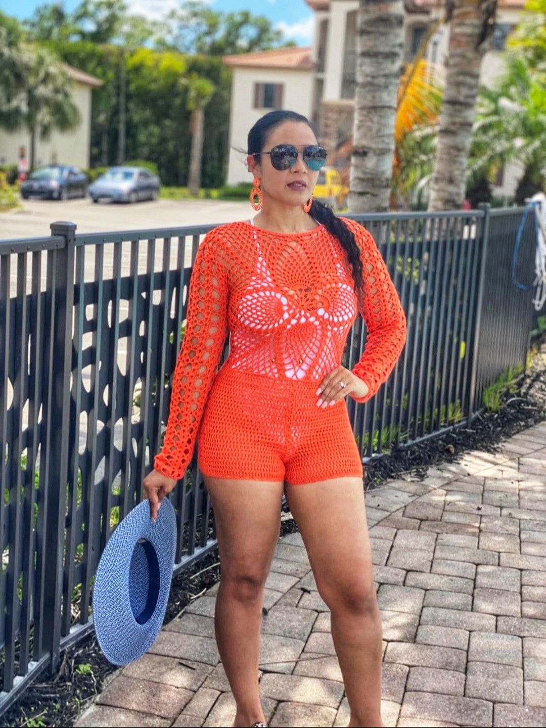 Tangerine crochet cover up romper