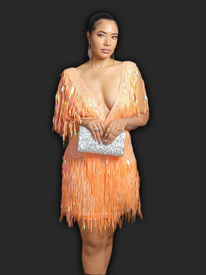 Embellished Tangerine Dress