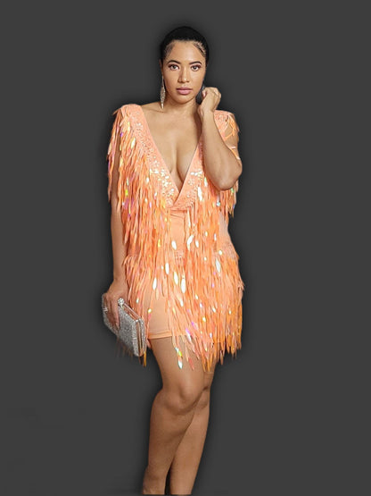 Embellished Tangerine Dress