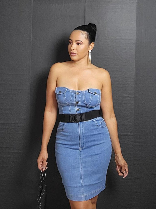 Ruth Mini Denim Dress -Medium Wash