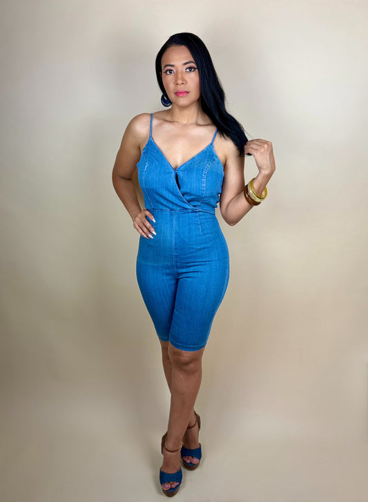 Lucila Capri Denim Romper