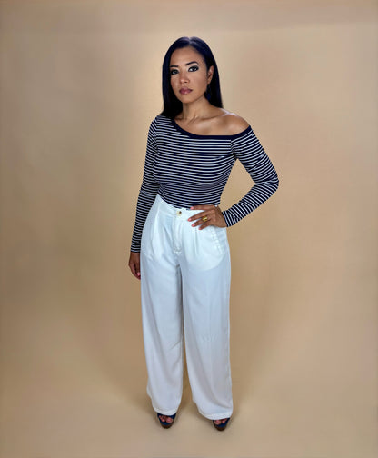 Marcela One Shoulder Off Striped Top