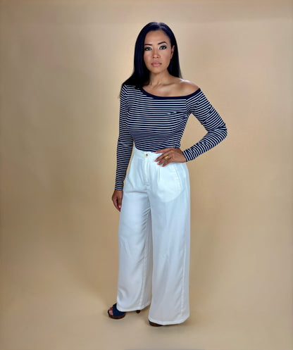 Marcela One Shoulder Off Striped Top