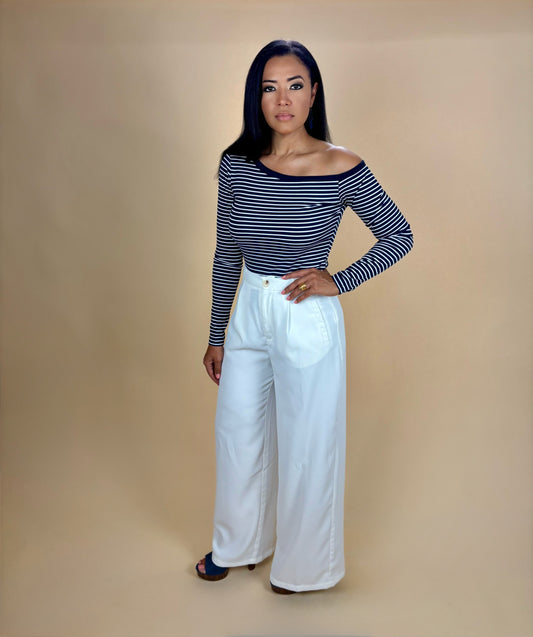 Marcela One Shoulder Off Striped Top