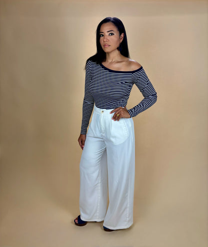 Marcela One Shoulder Off Striped Top
