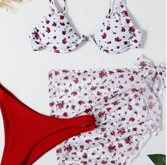 Laura Floral Print 3 Pieces Bikini Set